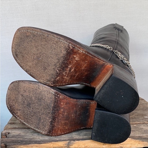 Sold SENDRA Vintage Y2K Chunky Heel Sole Campus Style Black Leather Boots - Picture 8 of 11